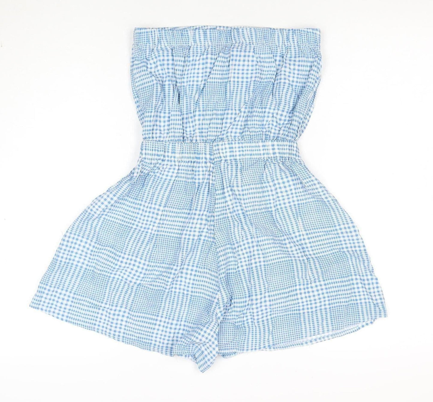 New Look Women's Blue Gingham Strapless Playsuit Size 8 Viscose Summer