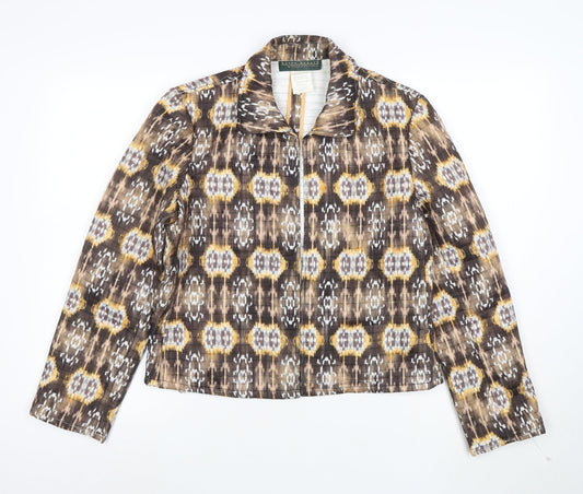 Harvé Benard Women Brown Ikat Print Blazer Size 10 Polyester Jacket