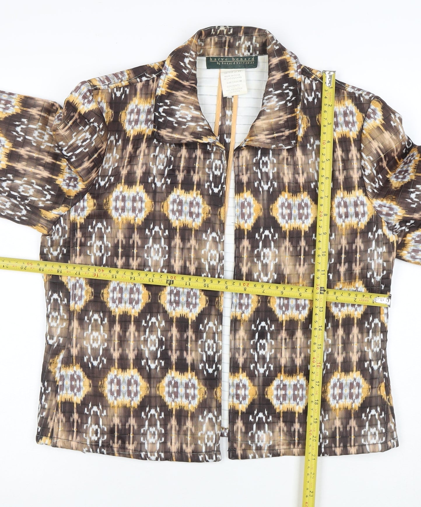 Harvé Benard Women Brown Ikat Print Blazer Size 10 Polyester Jacket