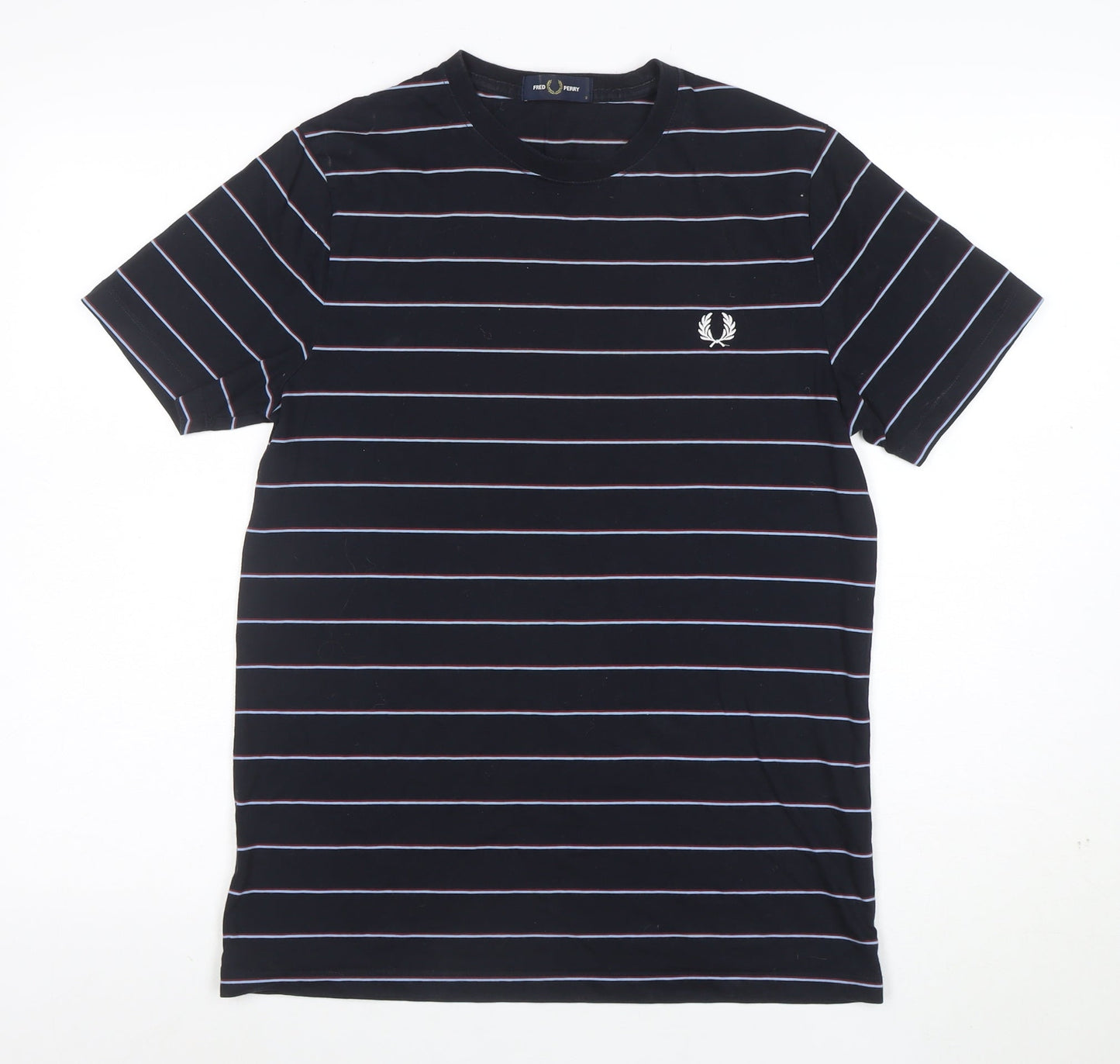 Fred Perry Men's Blue Striped Cotton Crew Neck T-Shirt Size S