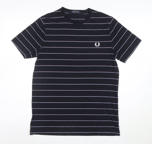 Fred Perry Men's Blue Striped Cotton Crew Neck T-Shirt Size S