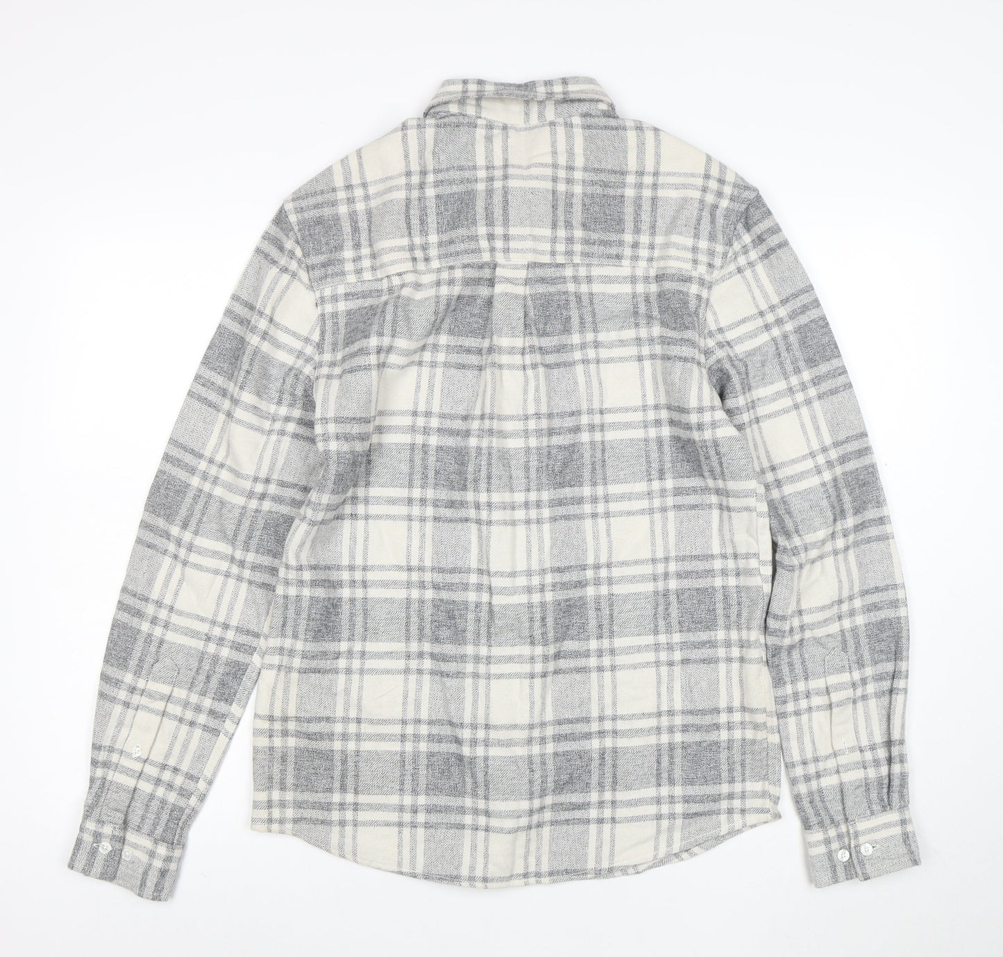 ASOS Men's Grey Checked Flannel Button-Up Shirt Size S