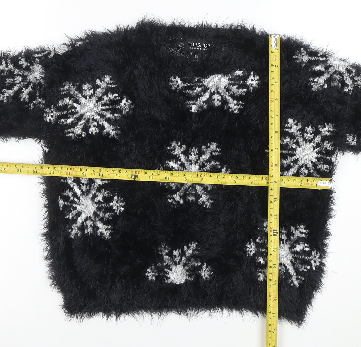 Topshop Women’s Black Snowflake Fuzzy Knit Jumper Size 8