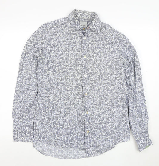 Paul Smith Men Blue Floral Cotton Button-Up Long Sleeve Shirt 15.5 Collar