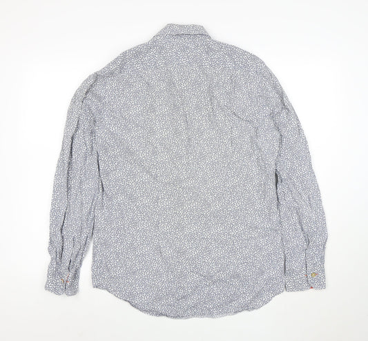 Paul Smith Men Blue Floral Cotton Button-Up Long Sleeve Shirt 15.5 Collar