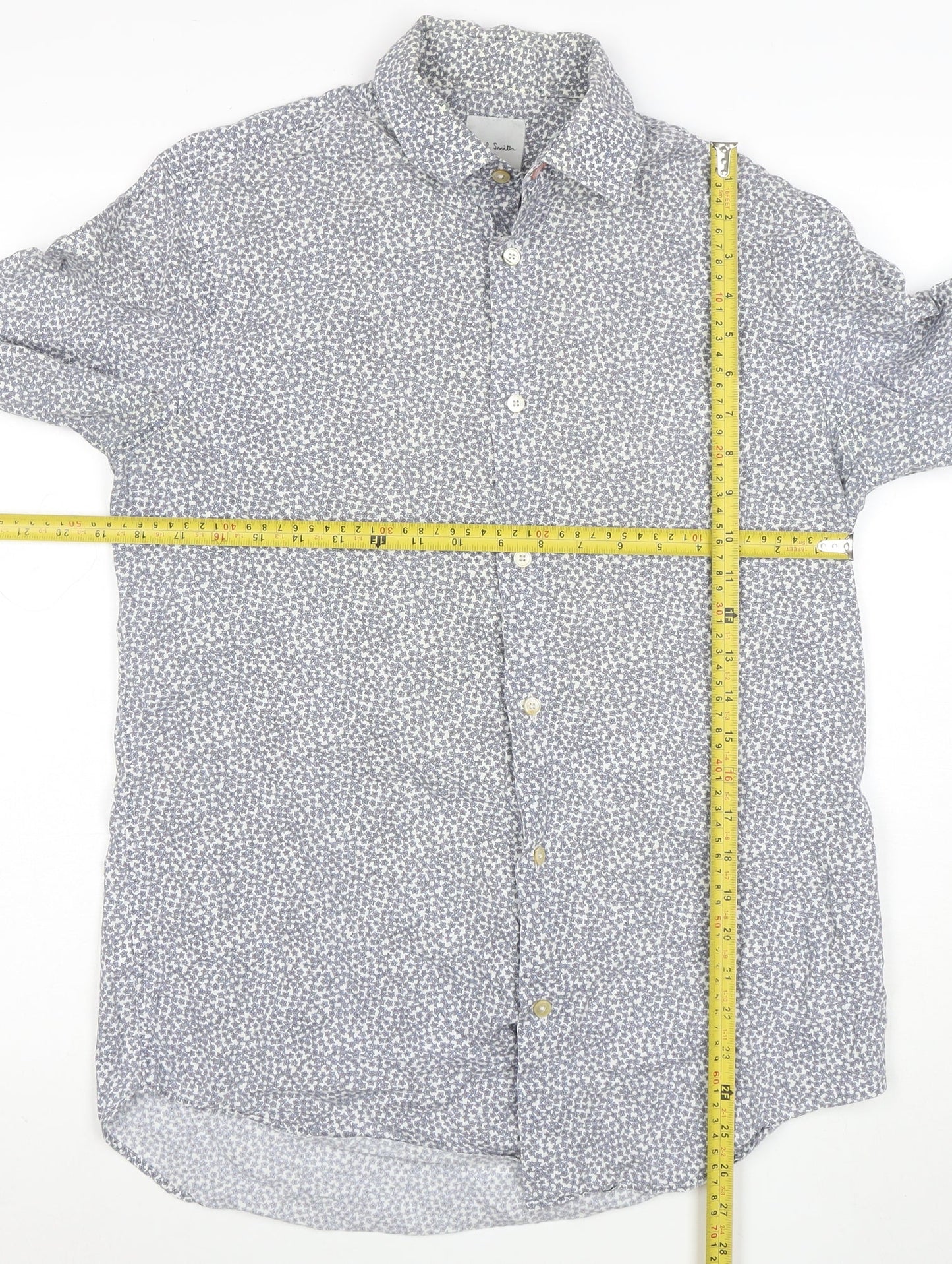 Paul Smith Men Blue Floral Cotton Button-Up Long Sleeve Shirt 15.5 Collar