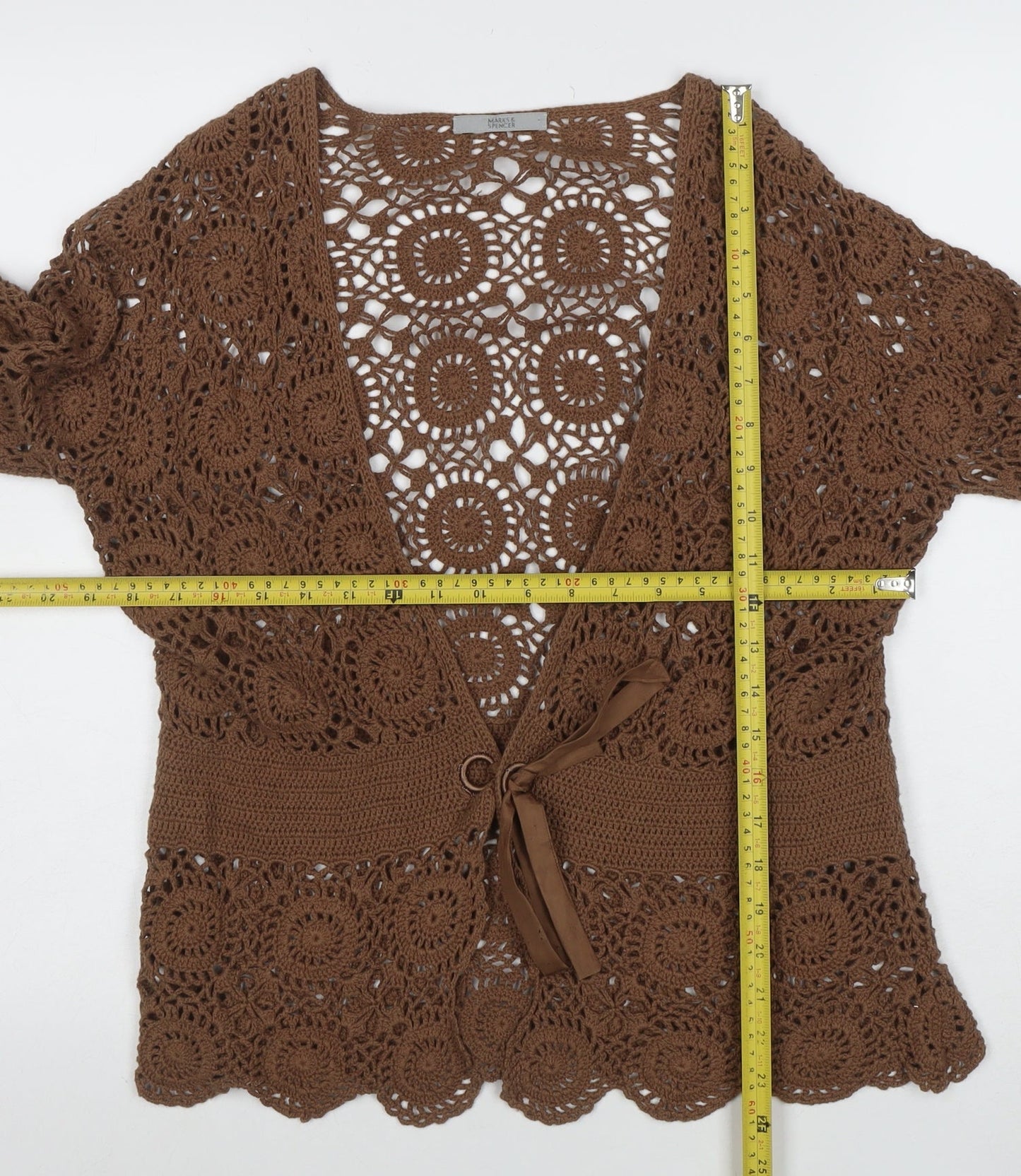 Marks and Spencer Women’s Brown Crochet Cotton Cardigan Size 16