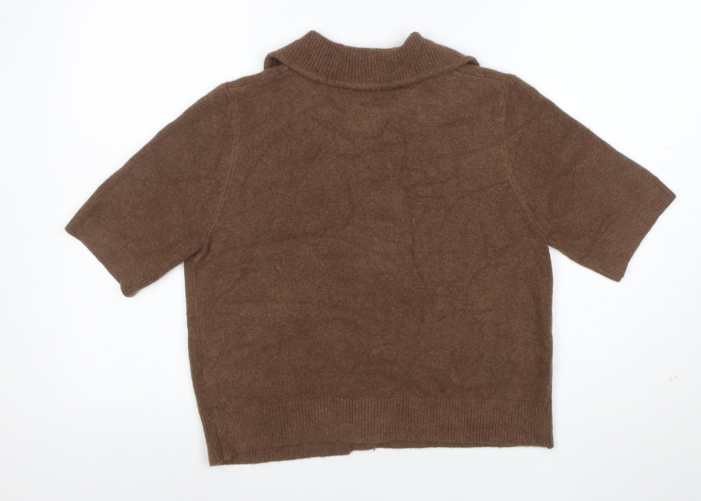 Marks and Spencer Women Brown Small Collared Button Cardigan
