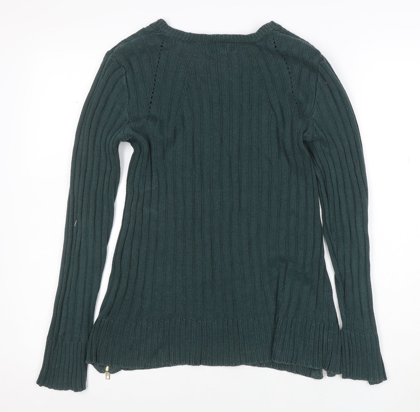Apricot Women’s Green V-Neck Ribbed Knit Long Sleeve Jumper Size S