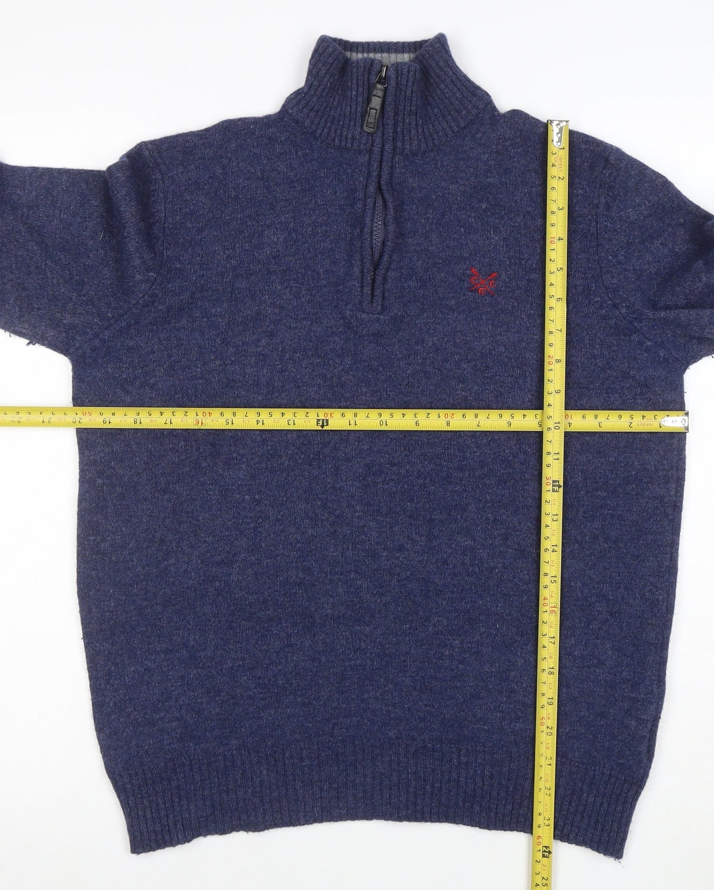 Crew Clothing Co. Men's Blue Half Zip Lambswool Jumper Size M