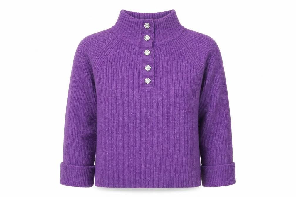 Next Women's Purple Wool Henley Roll Neck Jumper Size S