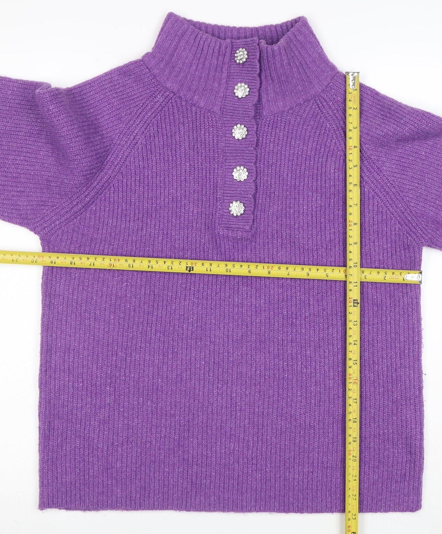 Next Women's Purple Wool Henley Roll Neck Jumper Size S