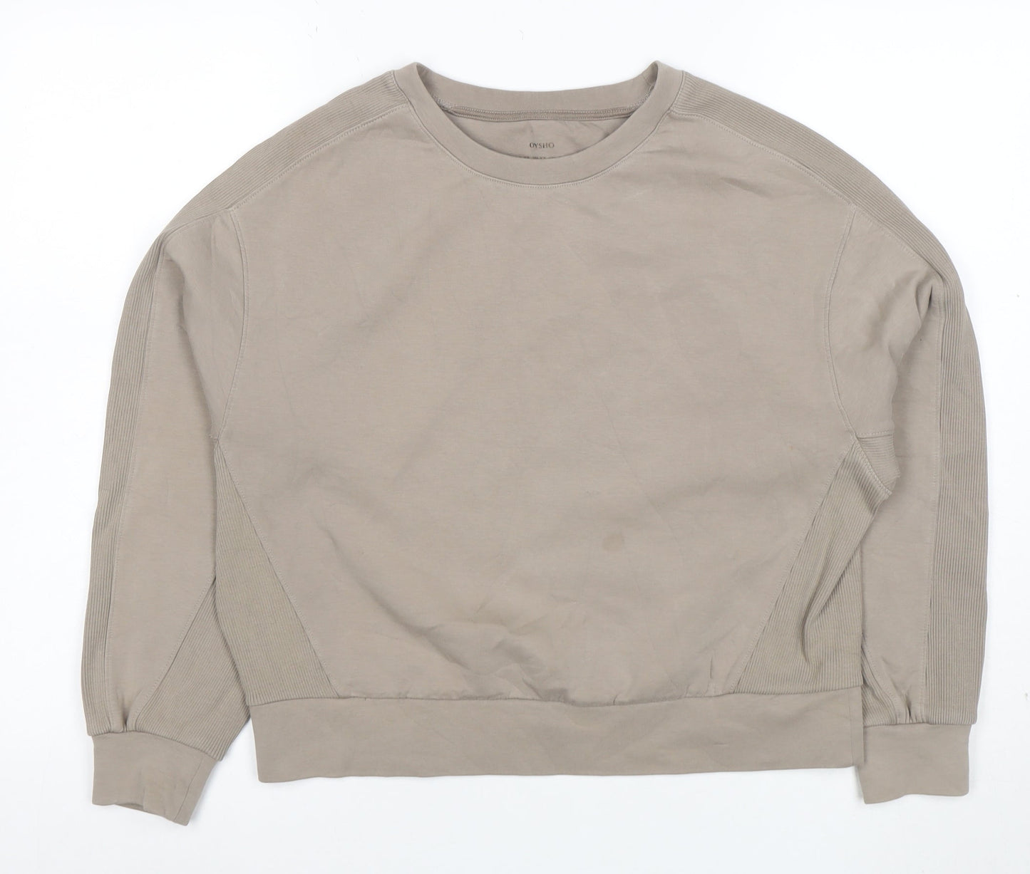 Oysho Women Beige Relaxed Fit Pullover Sweatshirt Size M Cotton Blend