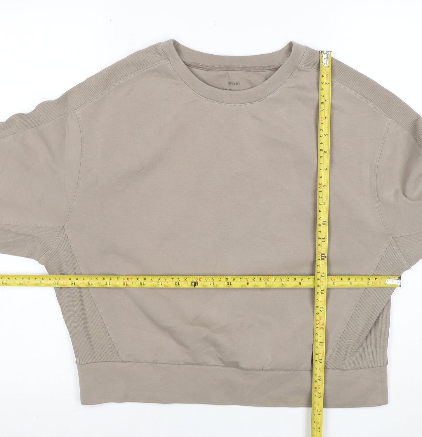 Oysho Women Beige Relaxed Fit Pullover Sweatshirt Size M Cotton Blend