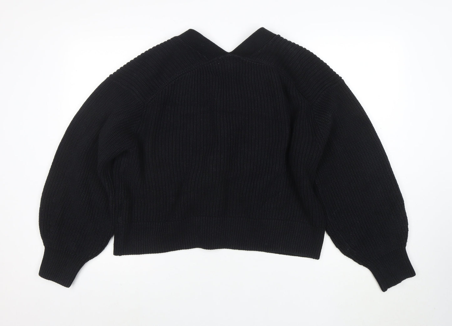H&M Women Black M Chunky Knit Button Cardigan V-Neck Long Sleeve