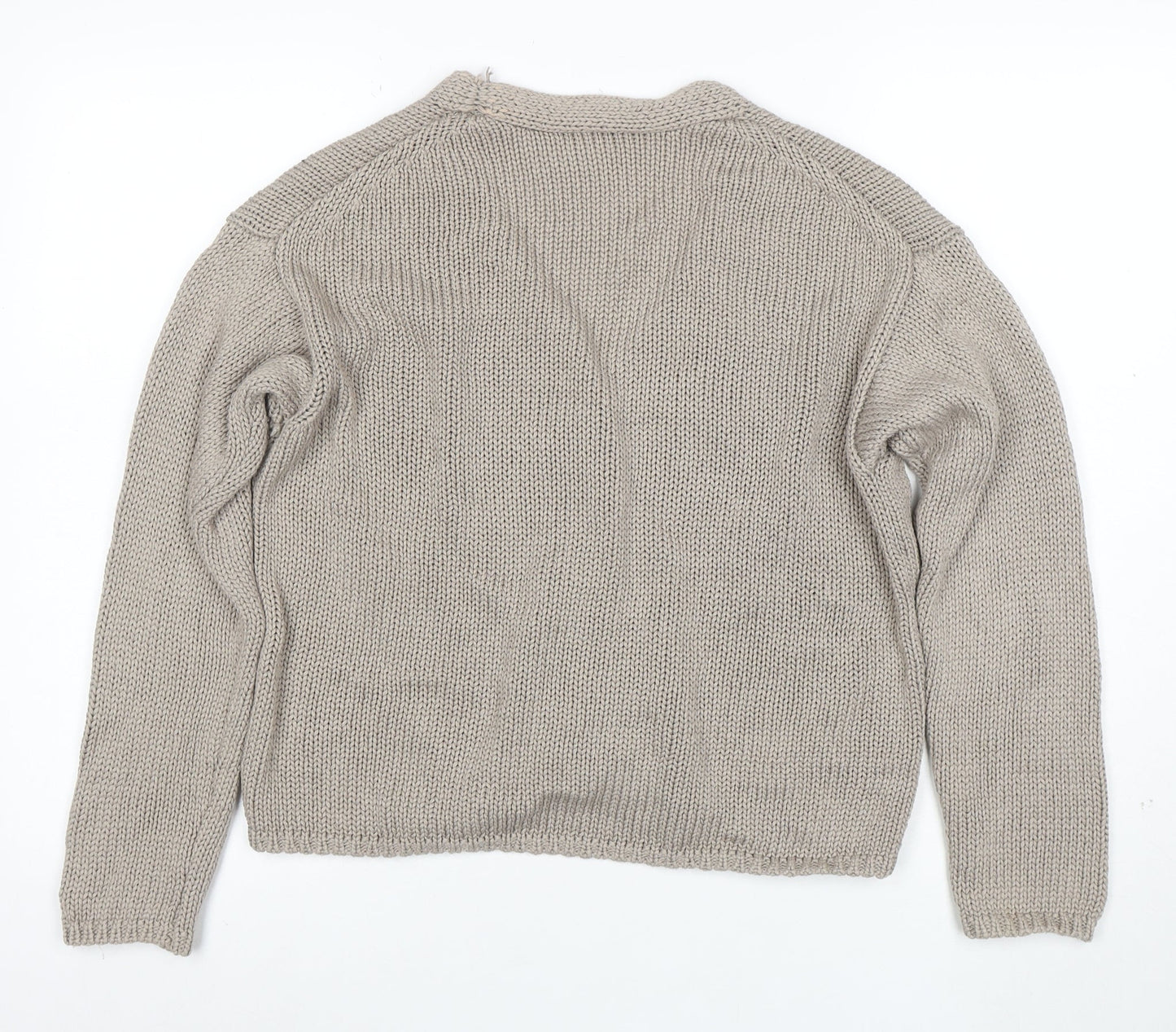 White Label Women Beige Cotton Knit V-Neck Cardigan Medium