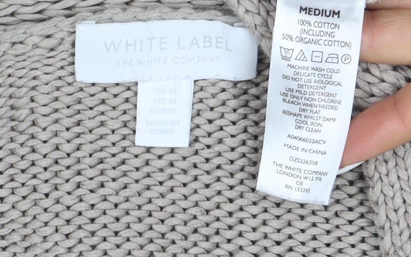 White Label Women Beige Cotton Knit V-Neck Cardigan Medium
