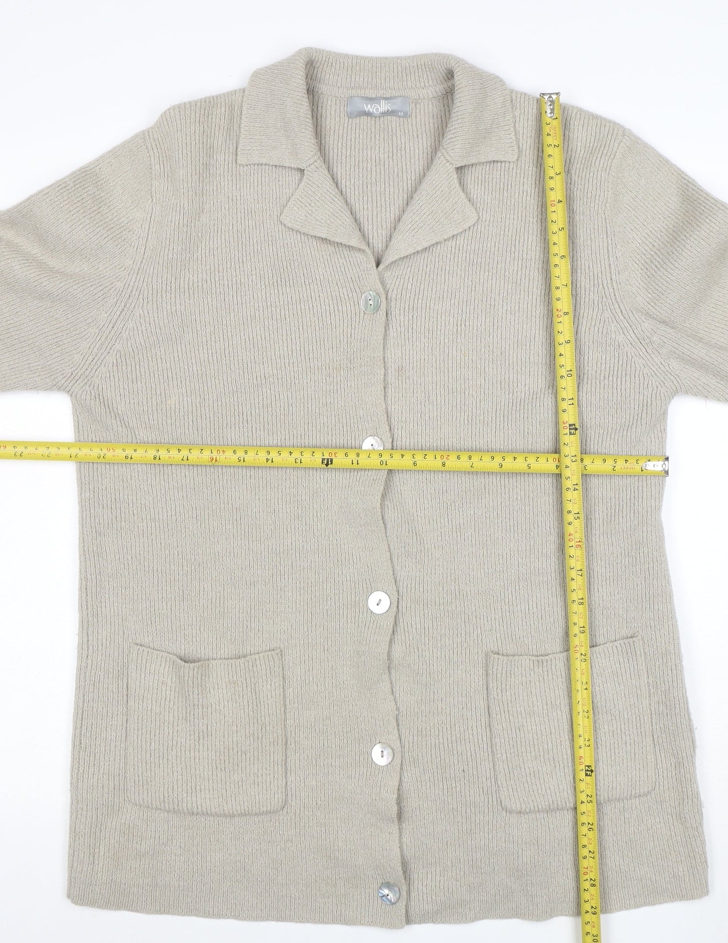 Wallis Women Beige Long Sleeve Collared Cardigan Size 10 Wool Blend