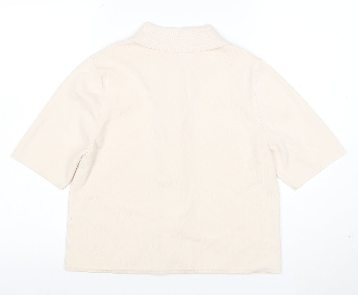 Marks and Spencer Women Beige Collared Knit Short Sleeve Cardigan M