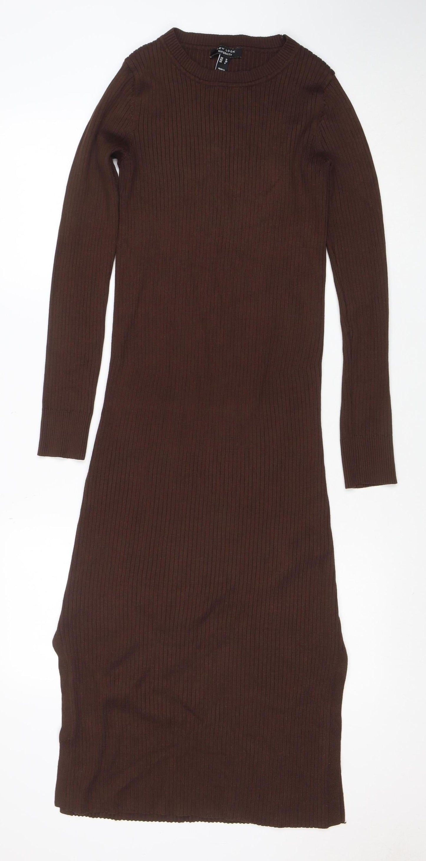 New Look Maternity Brown Ribbed Bodycon Midi Dress Size 12
