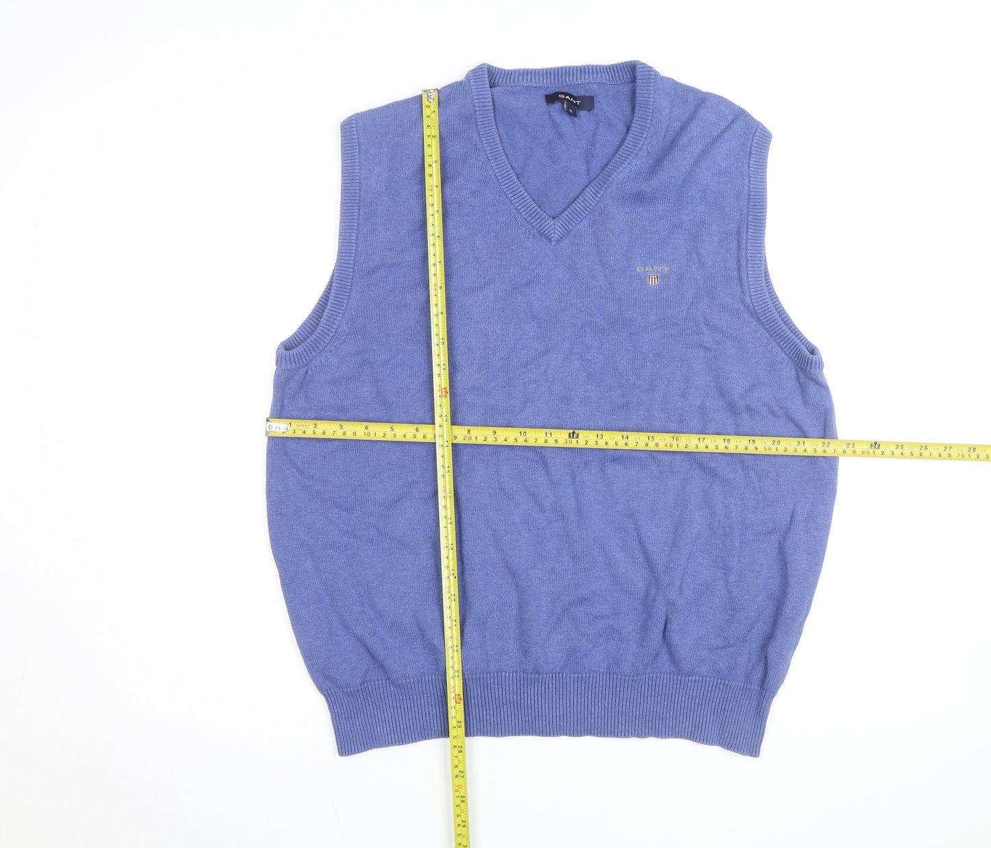 Gant Men's Blue Cotton V-Neck Sleeveless Jumper Vest XL
