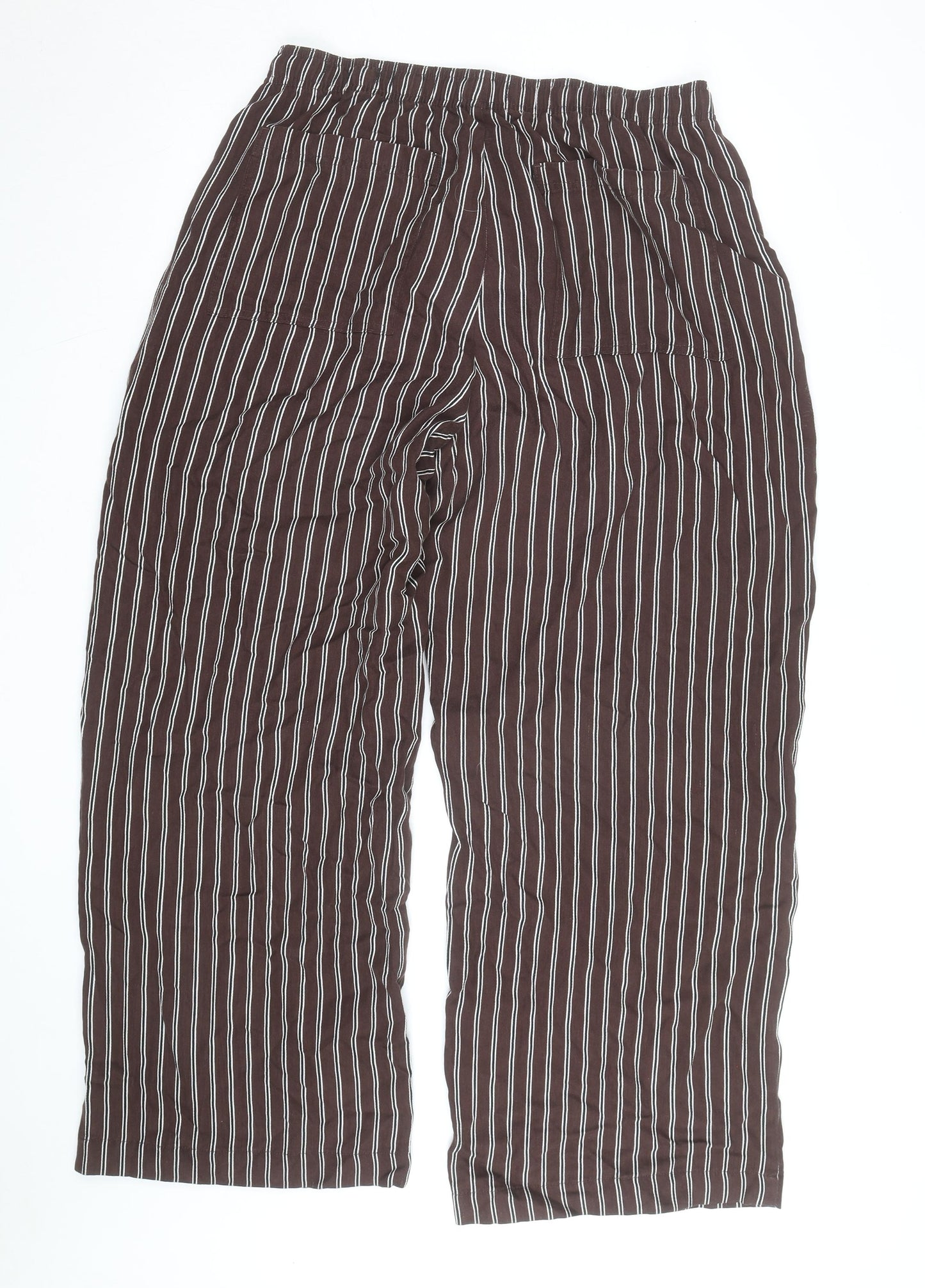 Marks and Spencer Women Brown Striped Viscose Wide-Leg Trousers Size 16