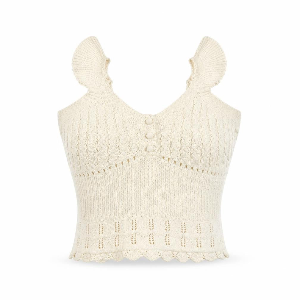Warehouse Women’s Ivory Cropped Knit Tank Top Size 12 Cotton Blend
