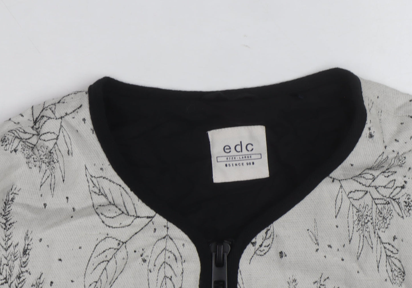 EDC Women's Grey Floral Bomber Jacket Size L Zip Front Casual