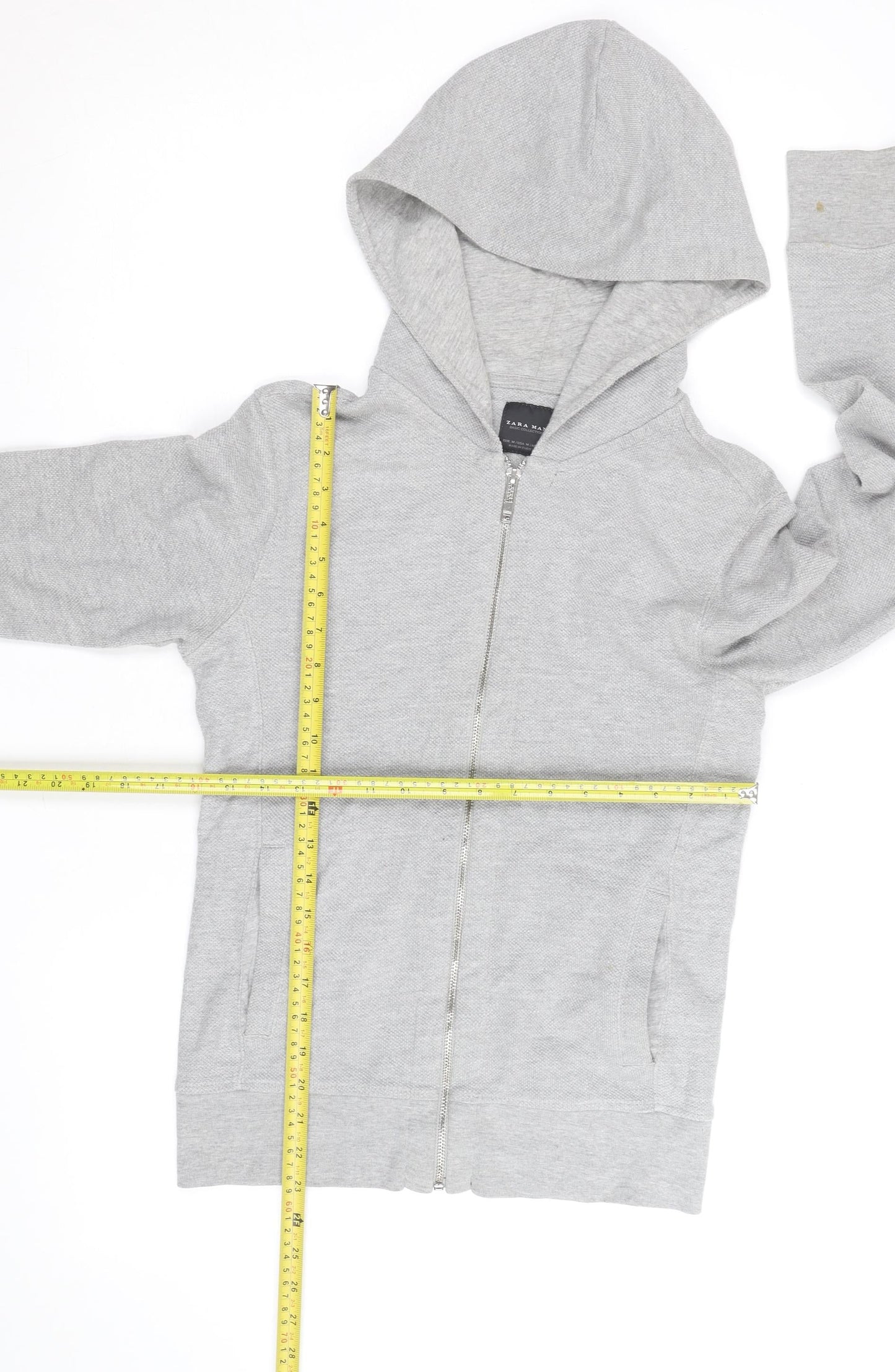 Zara Man Grey Full Zip Hoodie Men's M Lightweight Cotton Blend