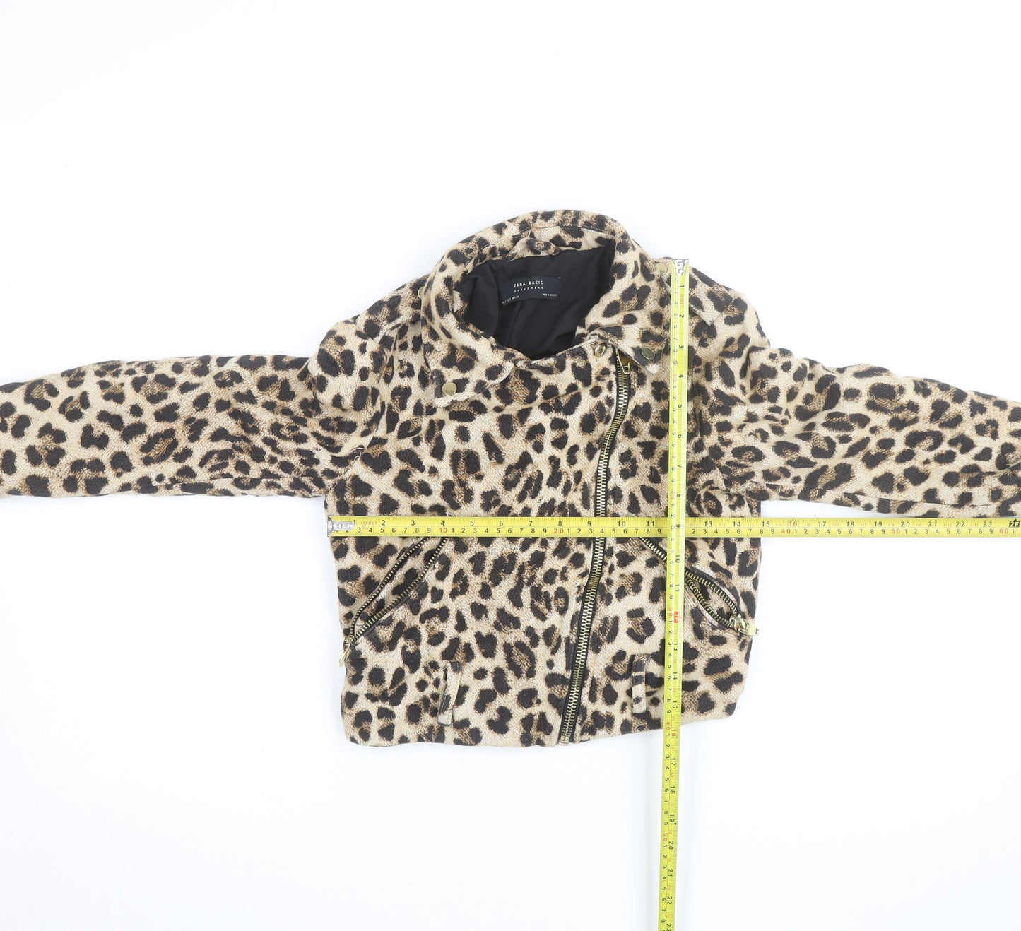 Zara Basic Women’s Brown Leopard Print Wool Biker Jacket Size 8