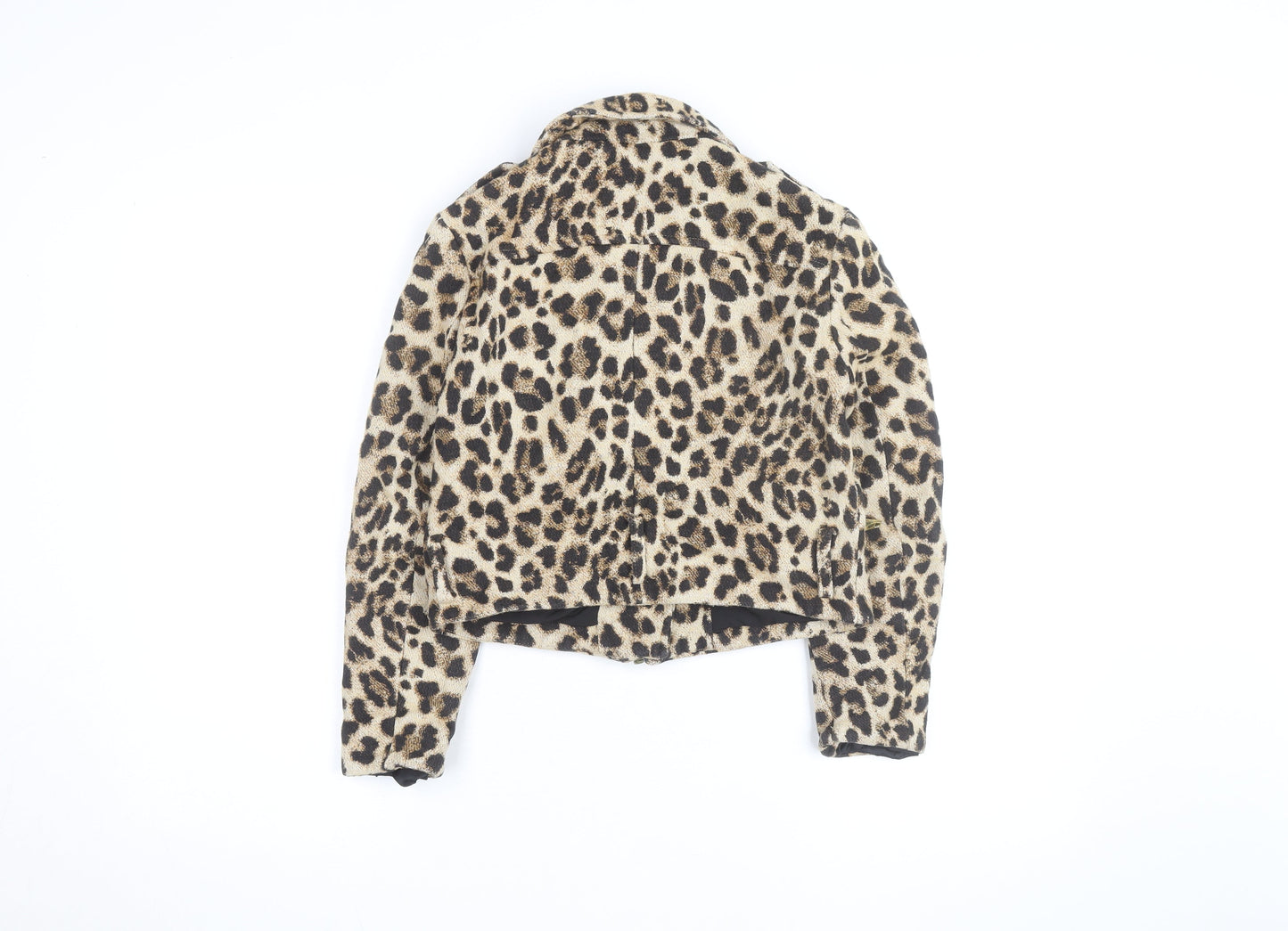 Zara Basic Women’s Brown Leopard Print Wool Biker Jacket Size 8