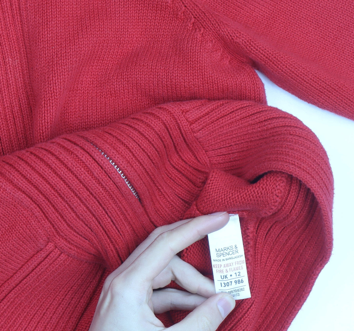 Marks and Spencer Women's Red Full Zip Roll Neck Jumper Size 12