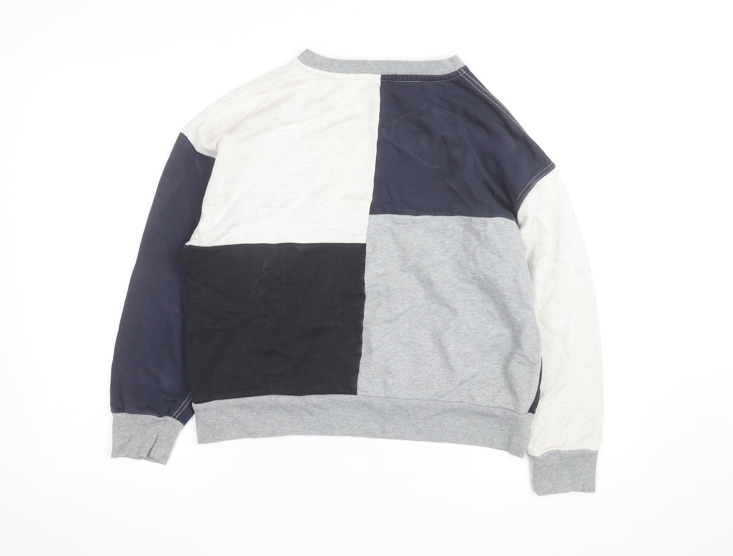 Champion Women's Grey Navy Colourblock Crew Neck Sweatshirt L