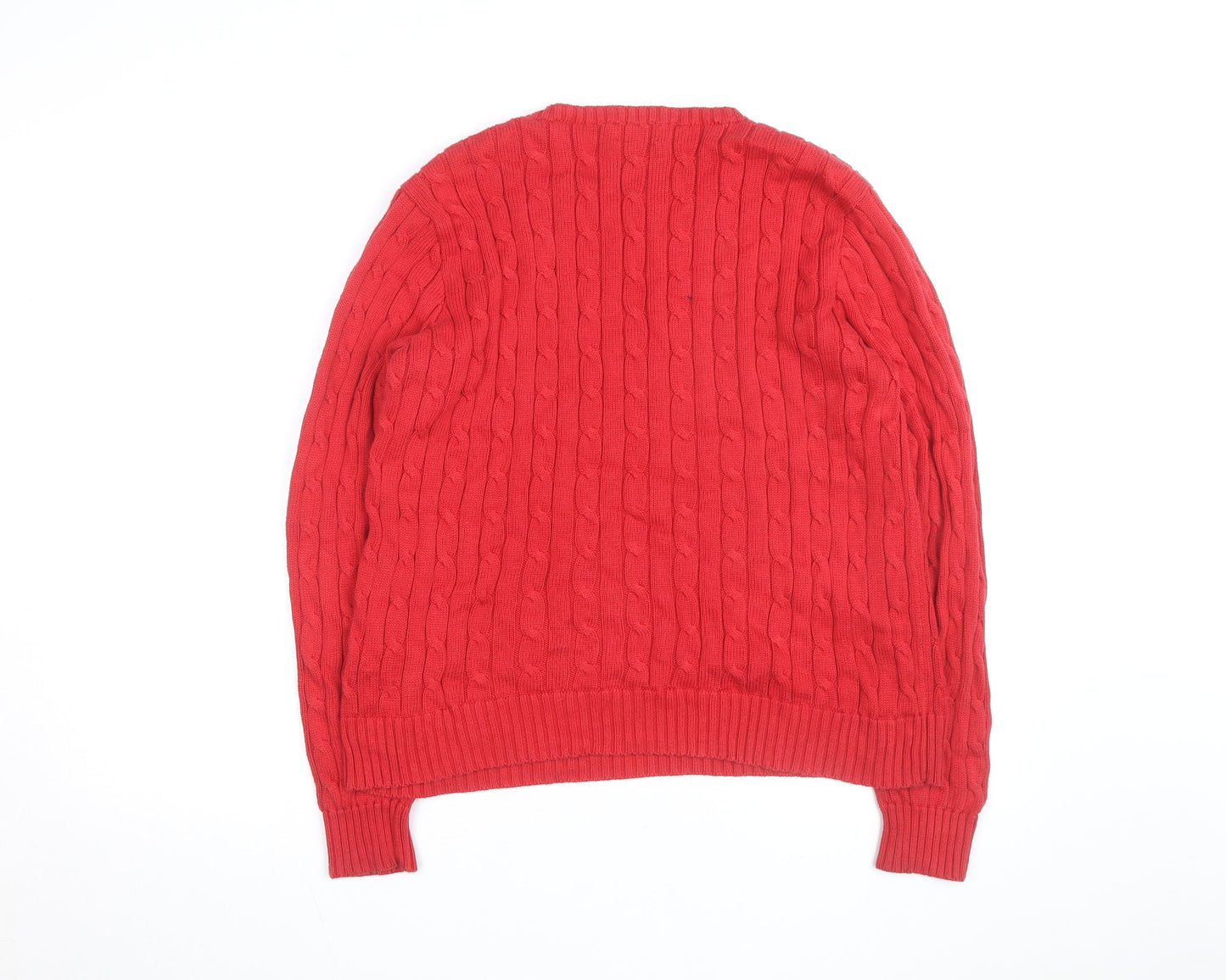 Polo Ralph Lauren Women's Red Cable-Knit Cotton Jumper XL