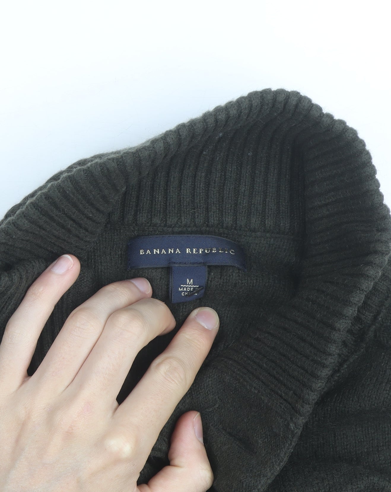 Banana Republic Mens Green Wool Button Cardigan M High Neck Jumper