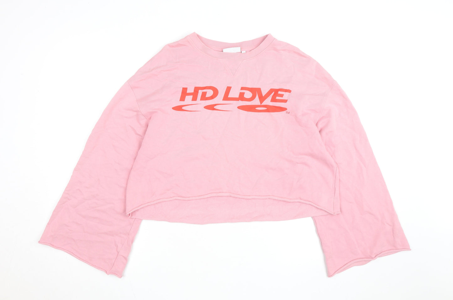 Weekday Women Pink Cotton Pullover Sweatshirt S HD Love Graphic