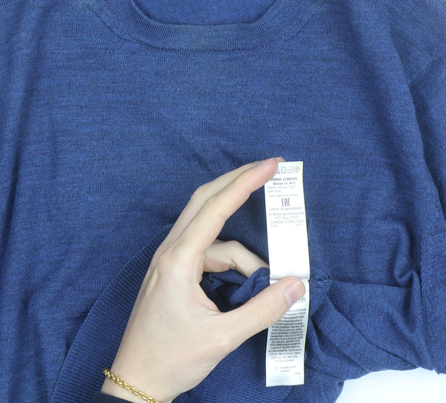 Marks and Spencer Men's Blue Wool Crew Neck Jumper Size M