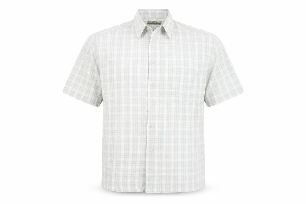 Peter England Men's Beige Check Short Sleeve Button-Up Shirt M