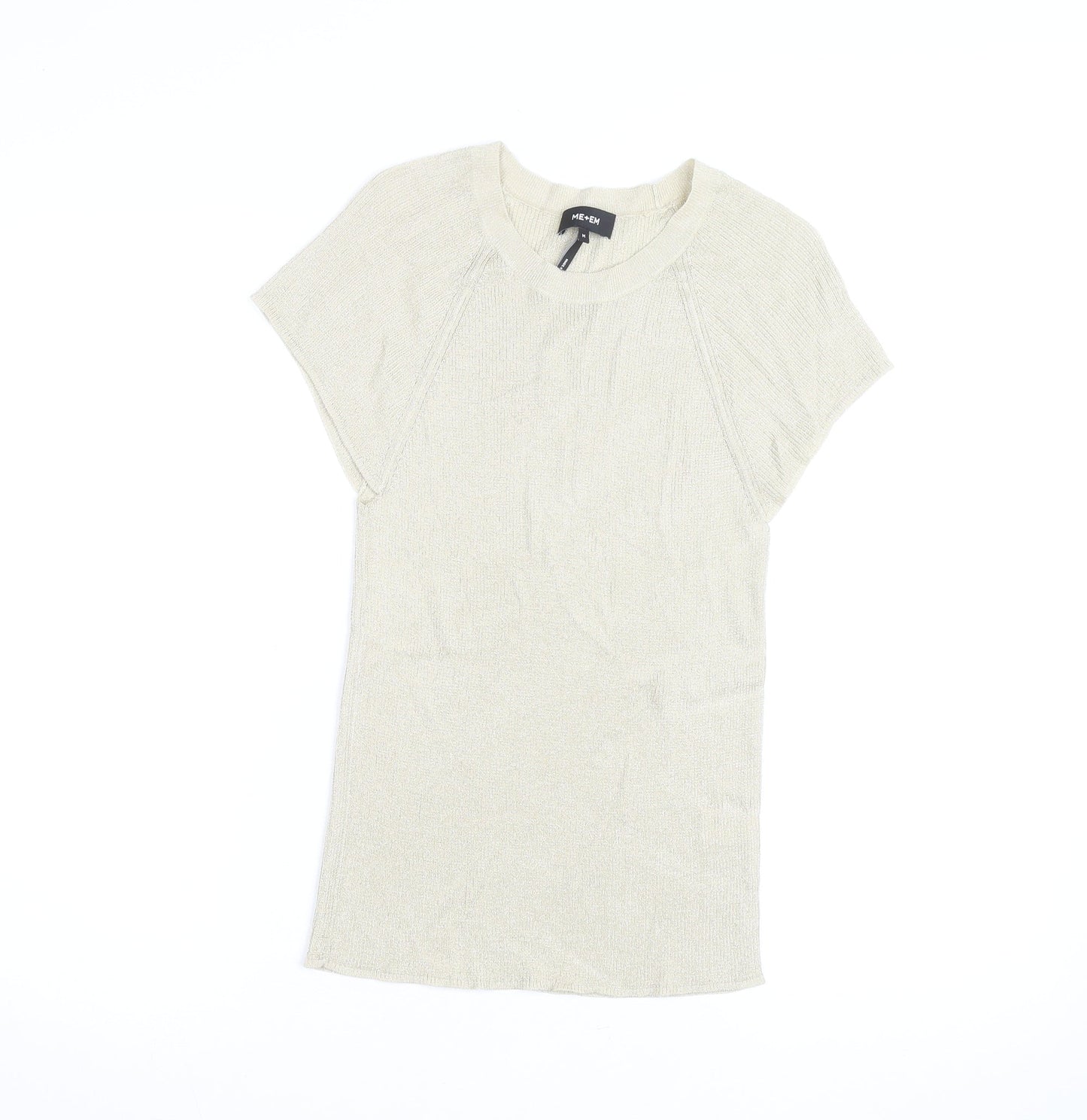 ME+EM Women Beige Knit Short Sleeve Crew Neck Top M
