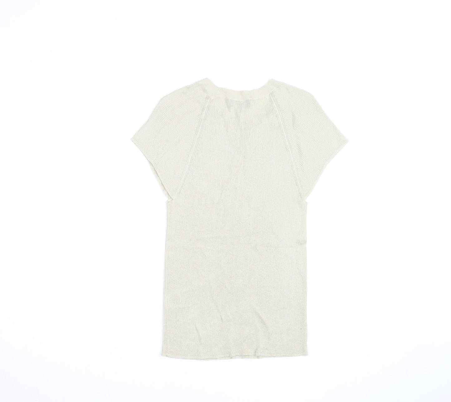 ME+EM Women Beige Knit Short Sleeve Crew Neck Top M
