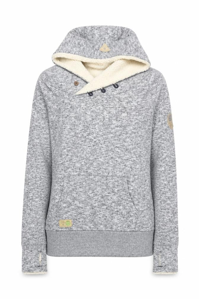 Ragwear Women’s Grey Button Neck Hooded Pullover Sweatshirt S