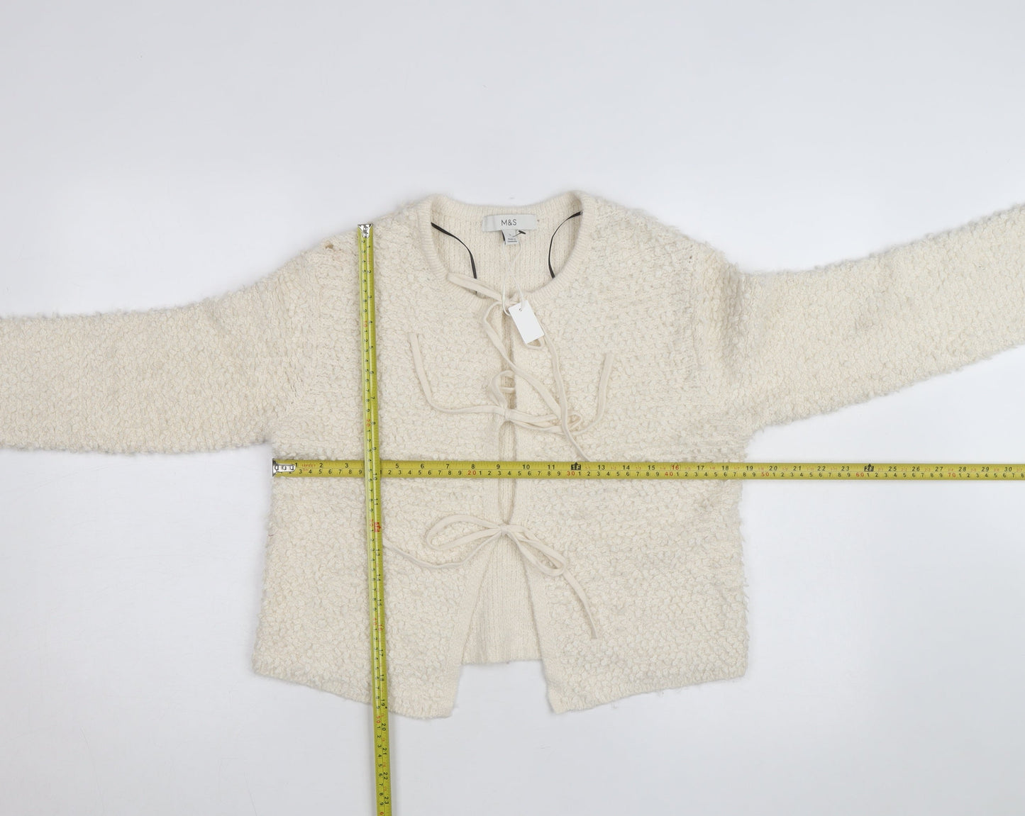 Marks and Spencer Women’s Ivory Tie Front Cardigan Small Wool Blend Knit