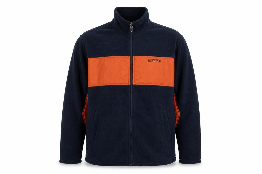 Chaps Men's Navy and Orange Full Zip Fleece Sweatshirt Size L