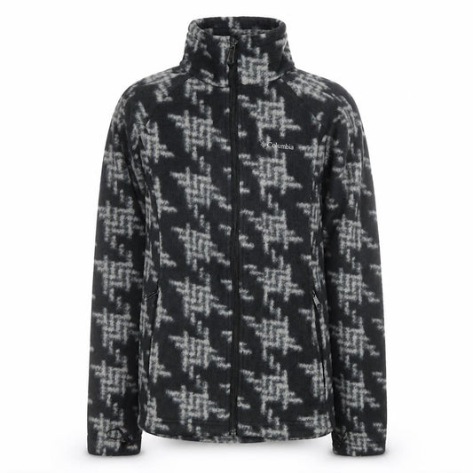 Columbia Boys Black Houndstooth Fleece Zip Jacket M Hiking Outdoor