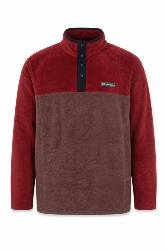 Columbia Men’s Red Brown Fleece Henley Sweatshirt Size L