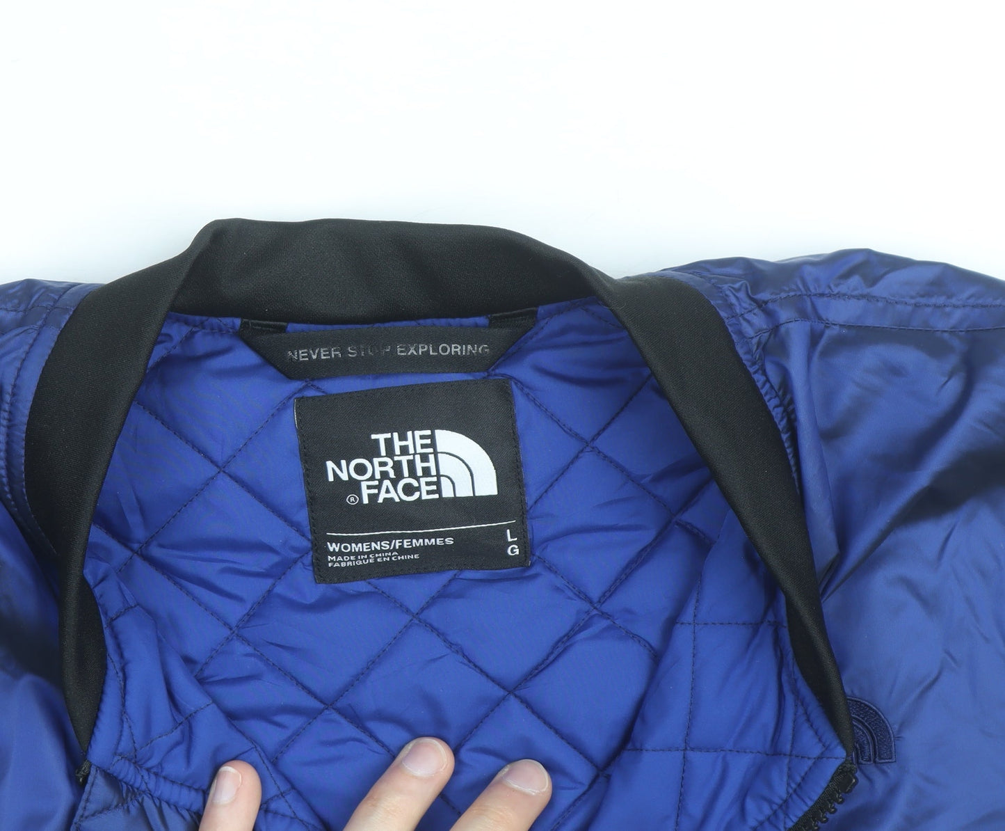 The North Face Womens Blue Bomber Jacket Size L Quilted Zip Up