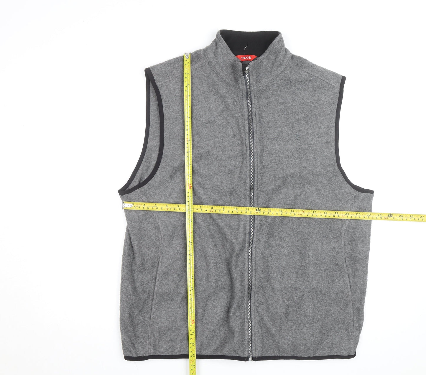 IZOD Mens Grey Fleece Bodywarmer Waistcoat L Zip Up Lightweight