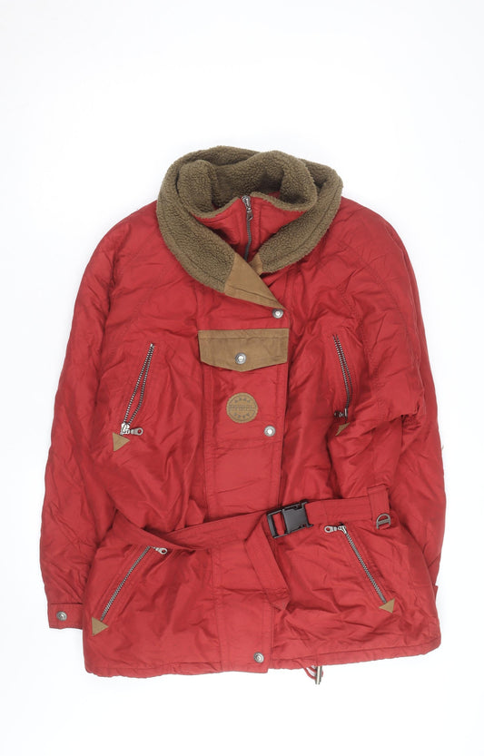 Energie Women Red Faux Fur Lined Parka Jacket Size 12