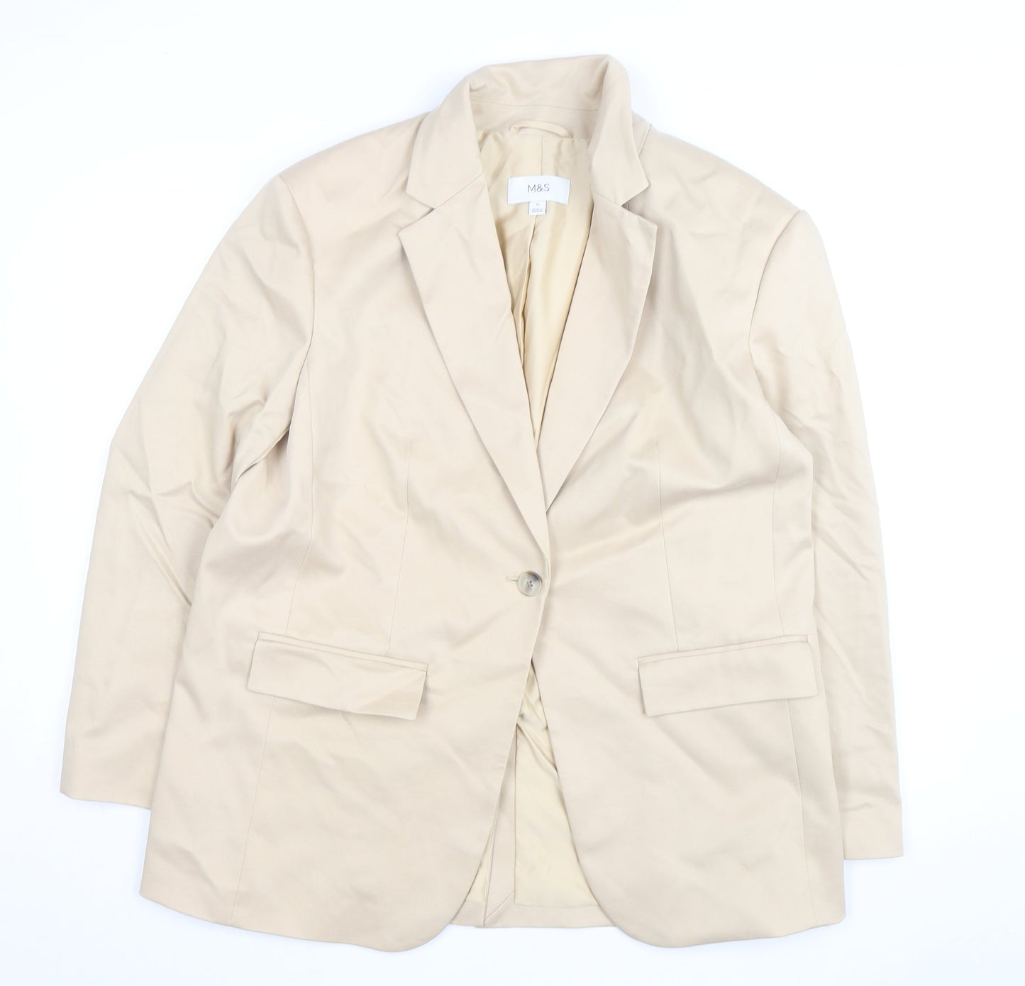 Marks and Spencer Women's Beige Blazer Size 16 Classic Twill Jacket