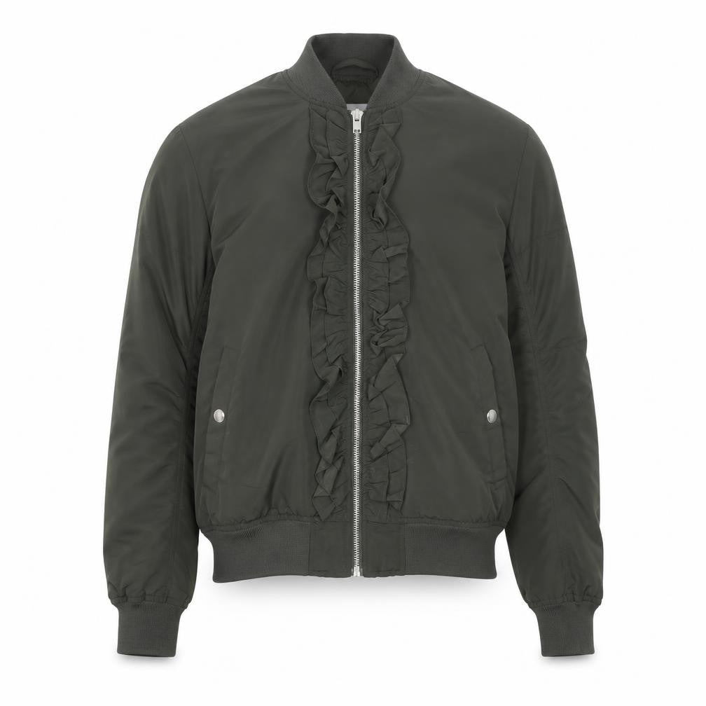 Vero Moda Unisex Green Bomber Jacket Lined Ruffle Zip Size L